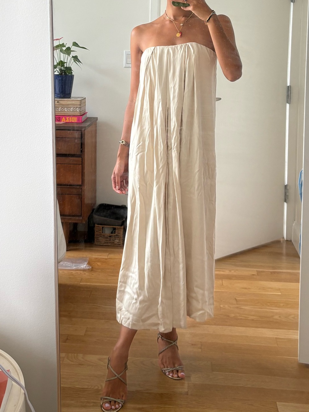 Mango Premium Selection Cream Strapless Draped Midi Maxi Dress Size S NWT